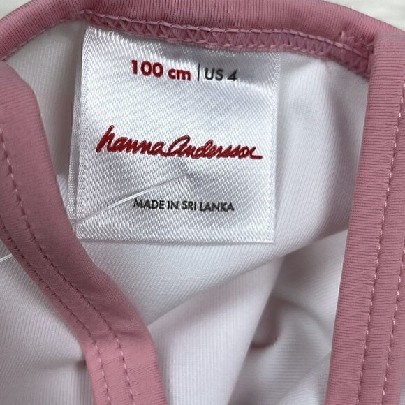 NEW HANNA ANDERSSON 100 Girl's Size 4 Striped Swim Top Pink White - Picture 2 of 6